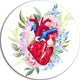 Watercolor Heart With Flowers, Digital Large Disc Metal Wall Art, 23"
