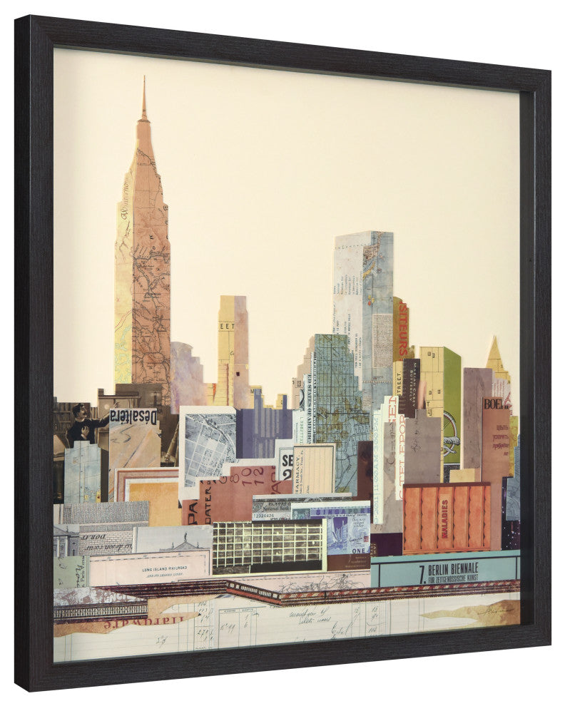 "New York Skyline ABC" Dimensional Collage Wall Art Framed Under Glass