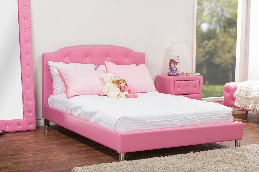 Canterbury Leather Contemporary Bed, Pink, Full
