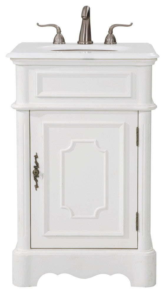 21" Single Bathroom Vanity, Antique White, Ivory White Engineered Marble Top