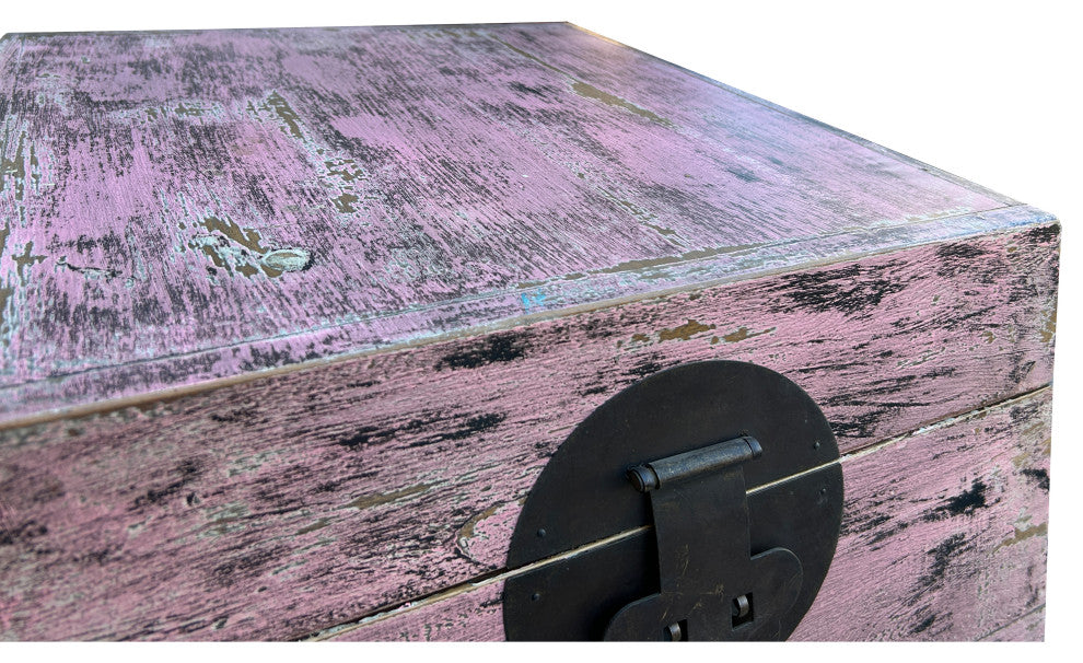 Distressed Pastel Pink Square Moon Face Wood Trunk Box