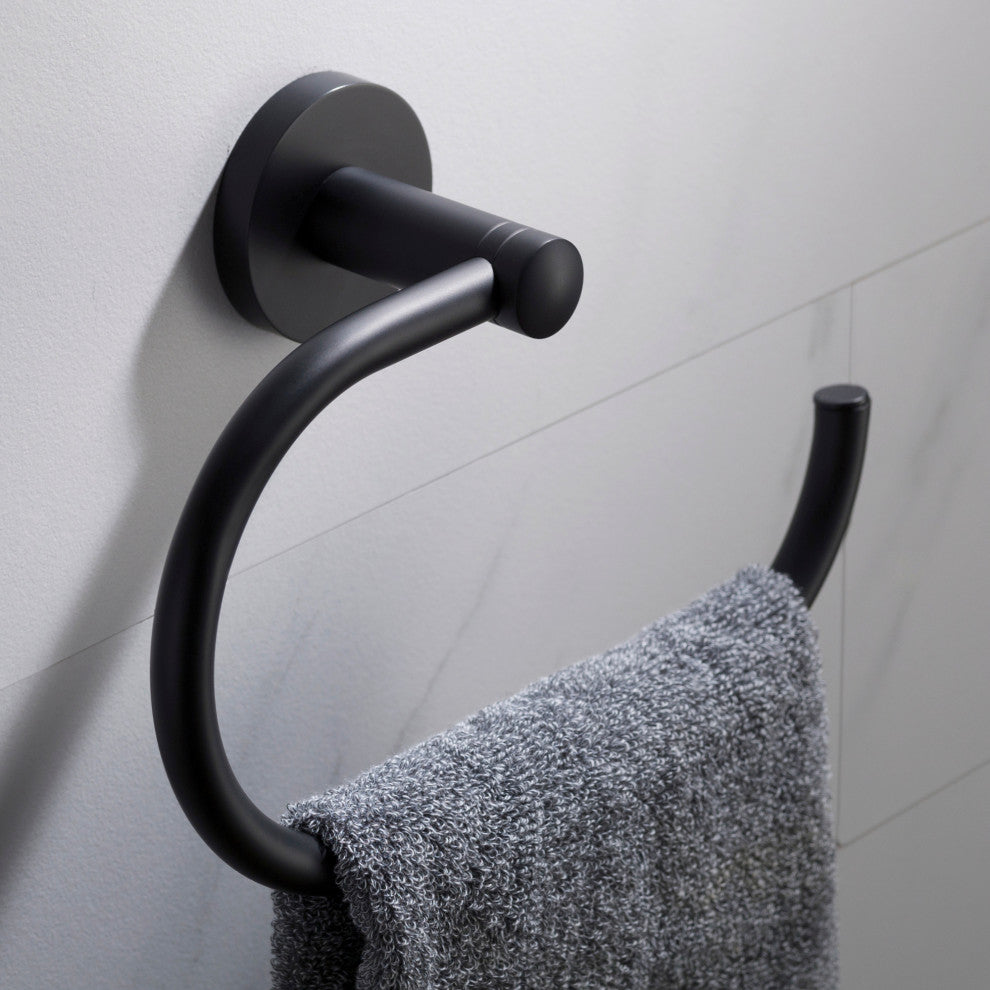 Elie Bathroom Towel Ring, Matte Black