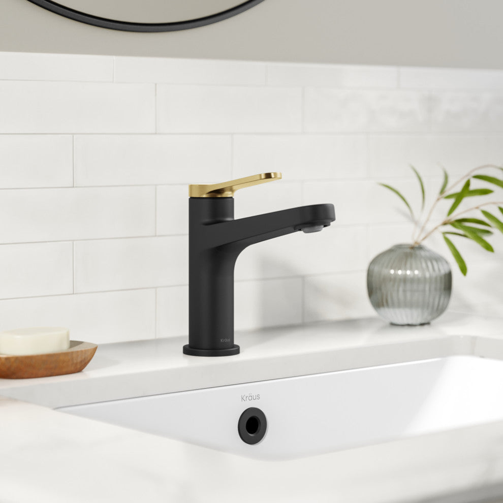KRAUS Indy Single Handle Basin Bathroom Faucet Spot Free BBMB, Pop Up Drain
