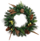 20" Pheasant Feather Artificial Christmas Wreath With Pine Cones, Unlit