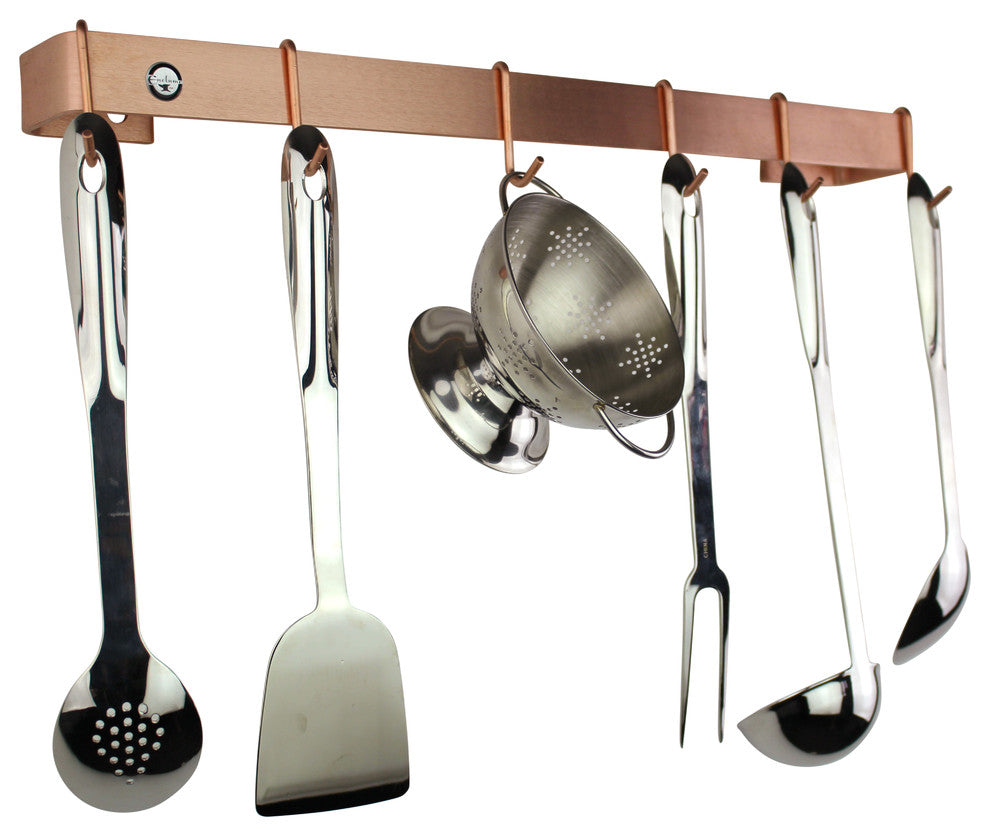 Handcrafted 36" Wall Rack Utensil Bar w 6 Hooks, Brushed Copper