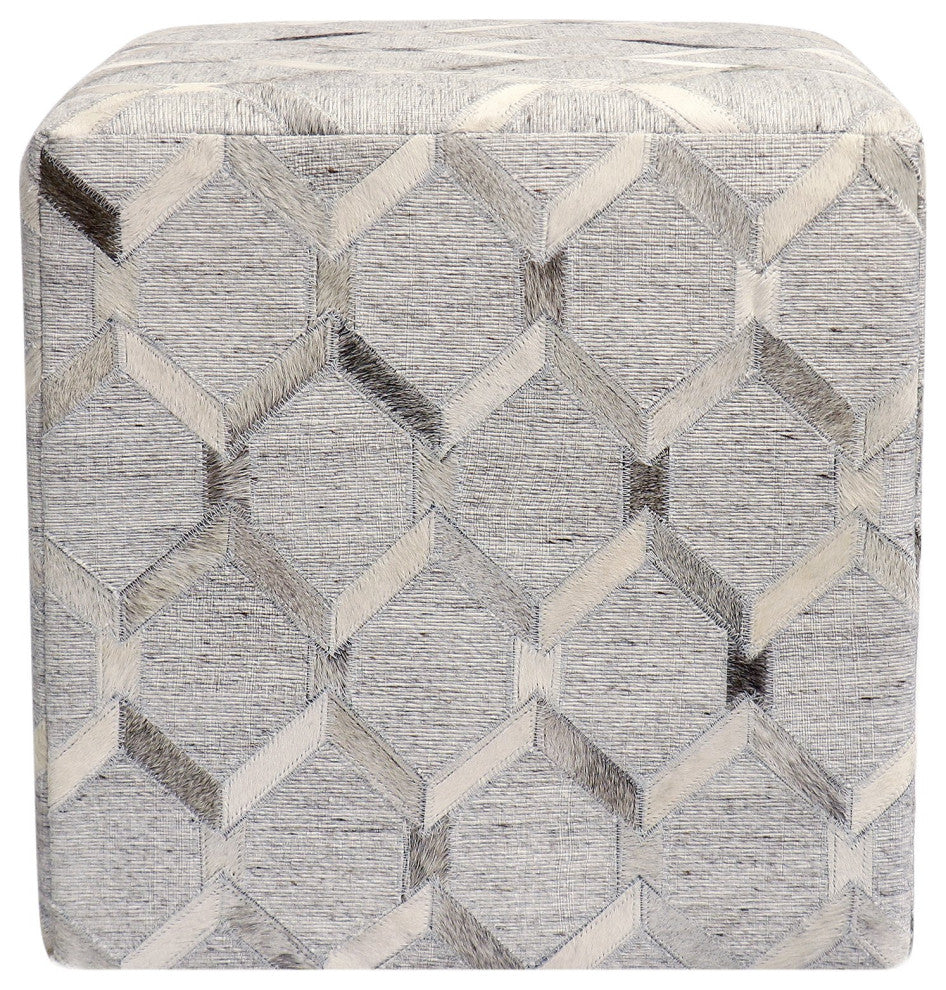 Pasargad Home Cowhide Square Pouf, 18"x18"x18"