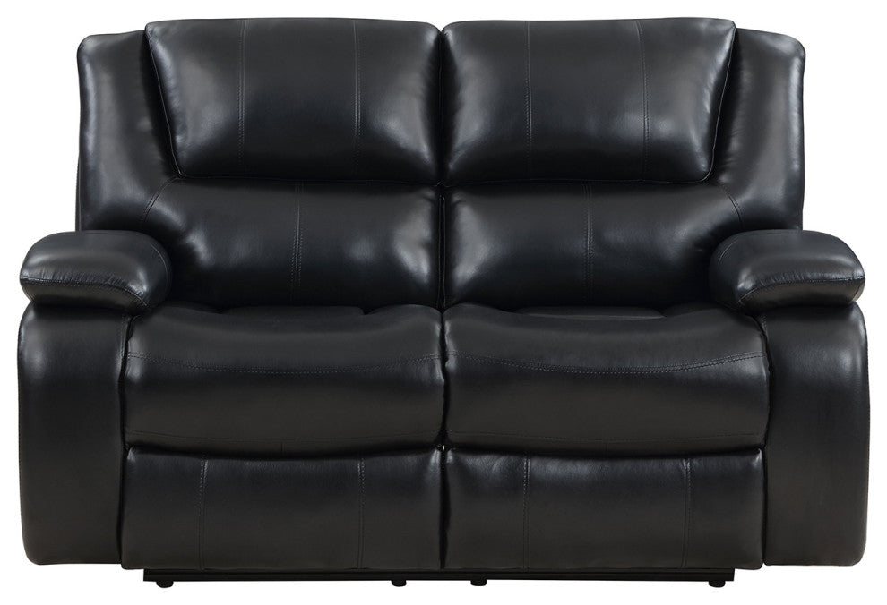 Faux Leather Manual Motion Reclining Loveseat With Pillow Top Armrests, Black