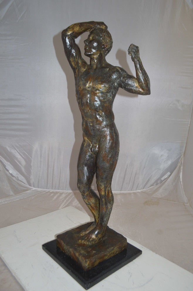 The Bronze Age Male bronze statue by Rodin replica -  Size: 12"L x 12"W x 36"H