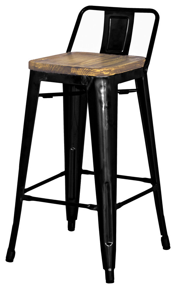 Metropolis Low Back Bar/ Counter Stool, Set of 4, Black, Bar Stool, Wooden