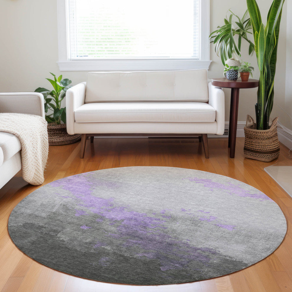 Machine Washable Indoor/Outdoor Chantille ACN1881 Violet 8' x 8' Round Rug