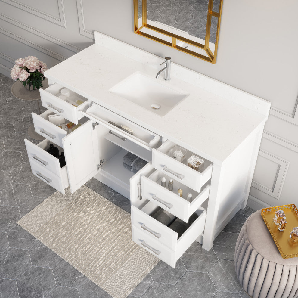 Art Bathe Calais 60'' Vanity Set, White and Solid Surface Marble