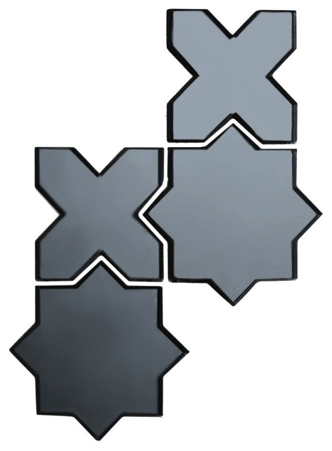 Reflections 6 in x 6 in Glass Mirror Celestial Waterjet Mosaic in Glossy Blue