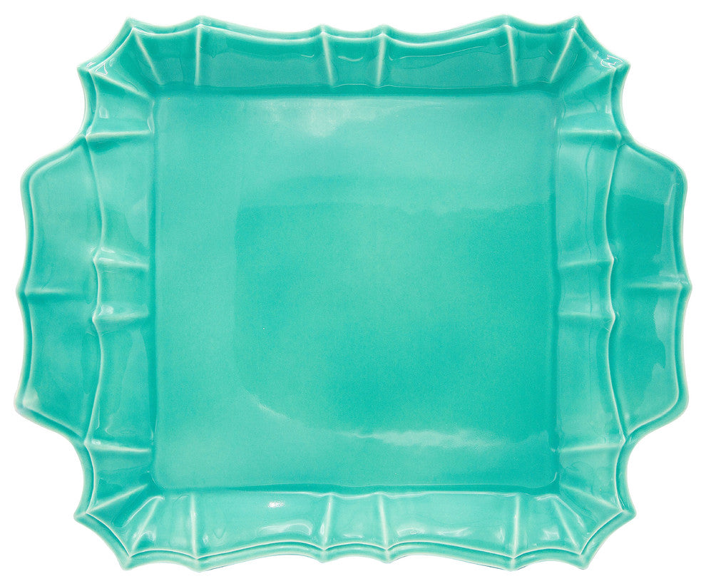 Chloe Square Platter with Handles, Turquoise