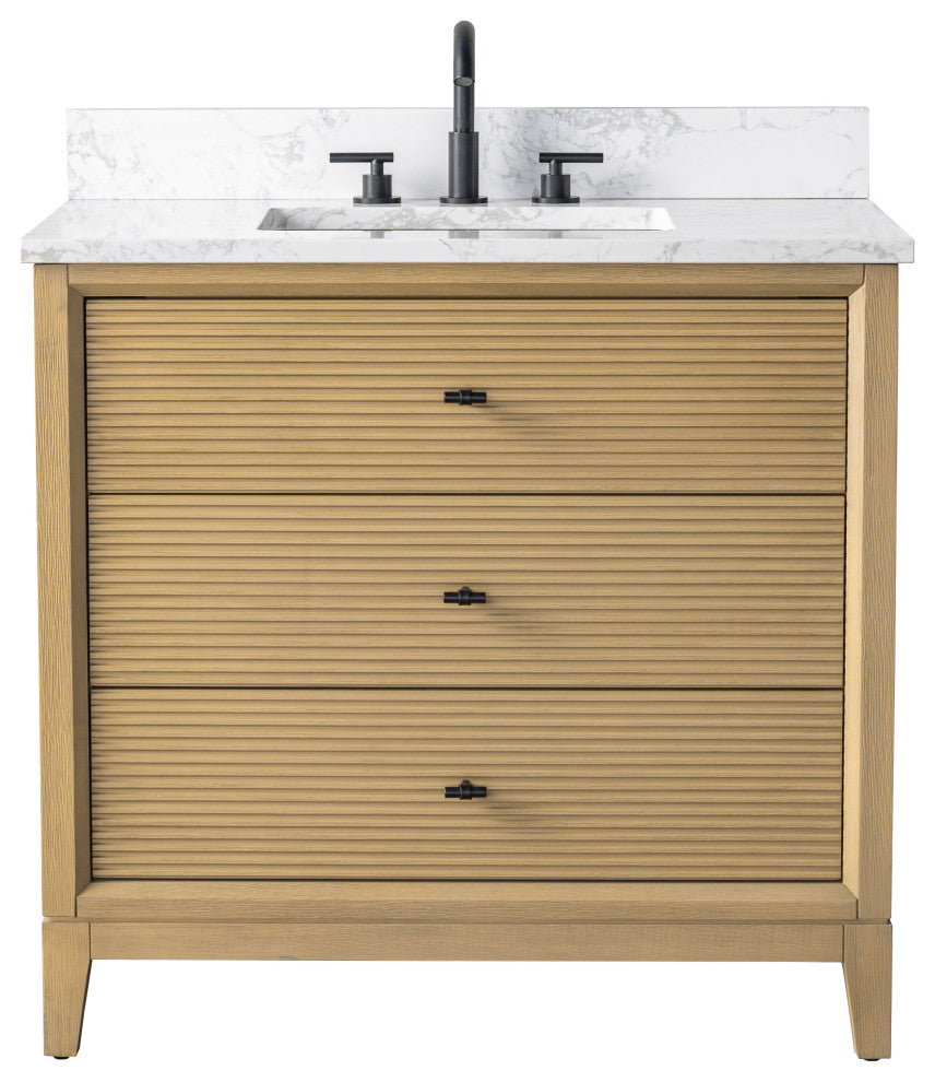 Vanity Art Bathroom Vanity with Engineered Marble Top and Sink, Walnut, 36", Matte Black