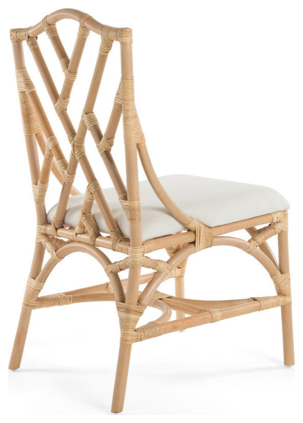 Rattan Chippendale Upholstered Dining Chair, Set of 2, Natural-Brown