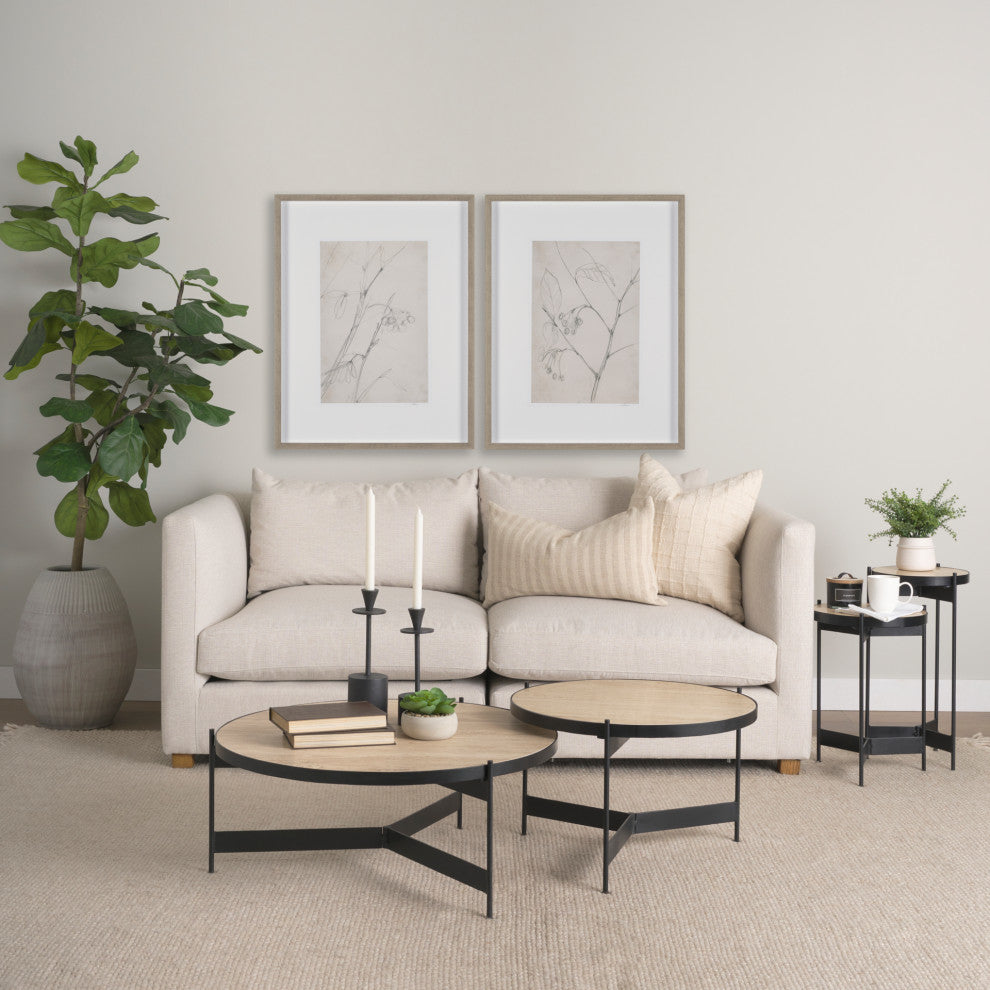 Wade Travertine Marble With Matte Black Metal End Tables