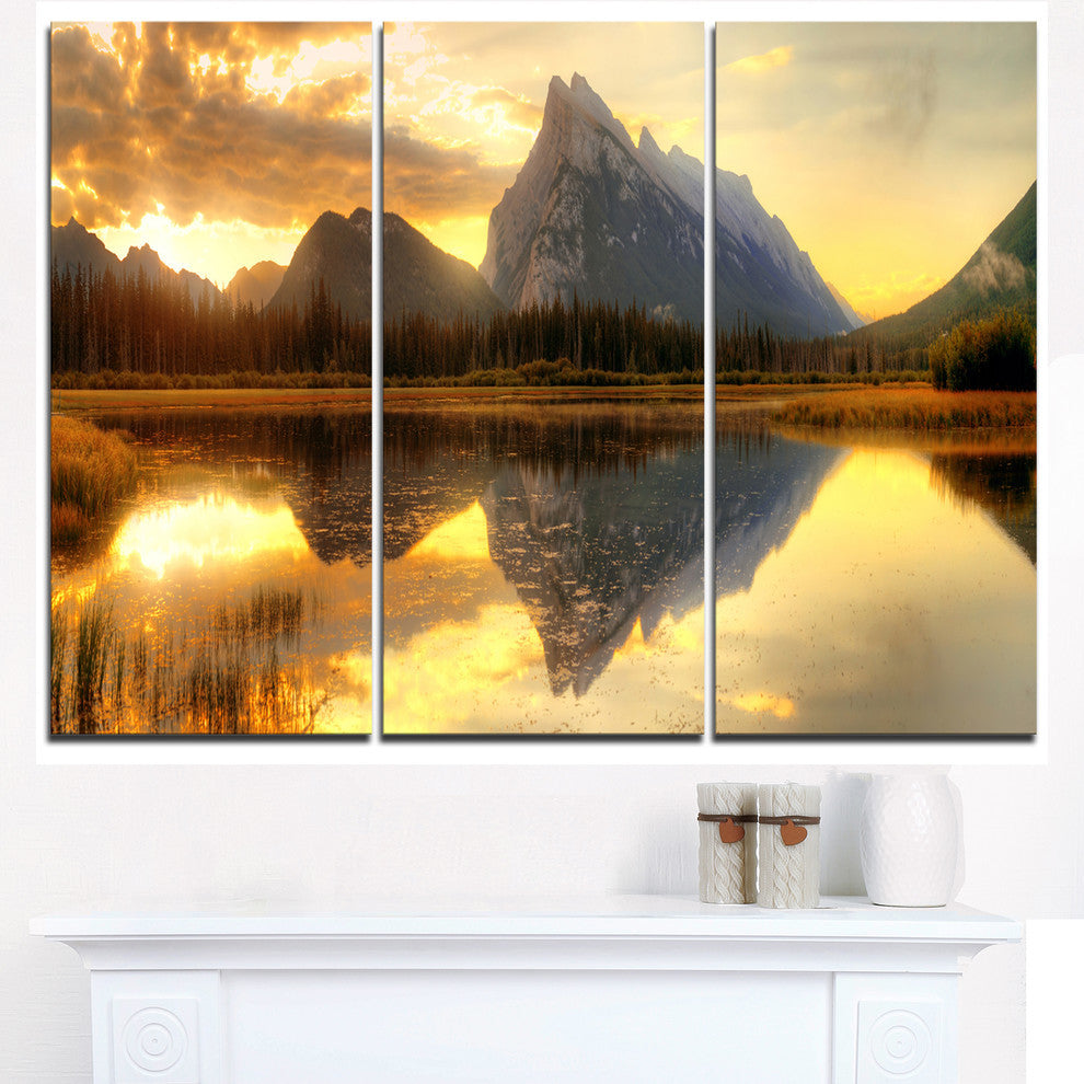 "Vermillion Lake Sunrise in Banff Park" Metal Wall Art, 3 Panels, 36"x28"