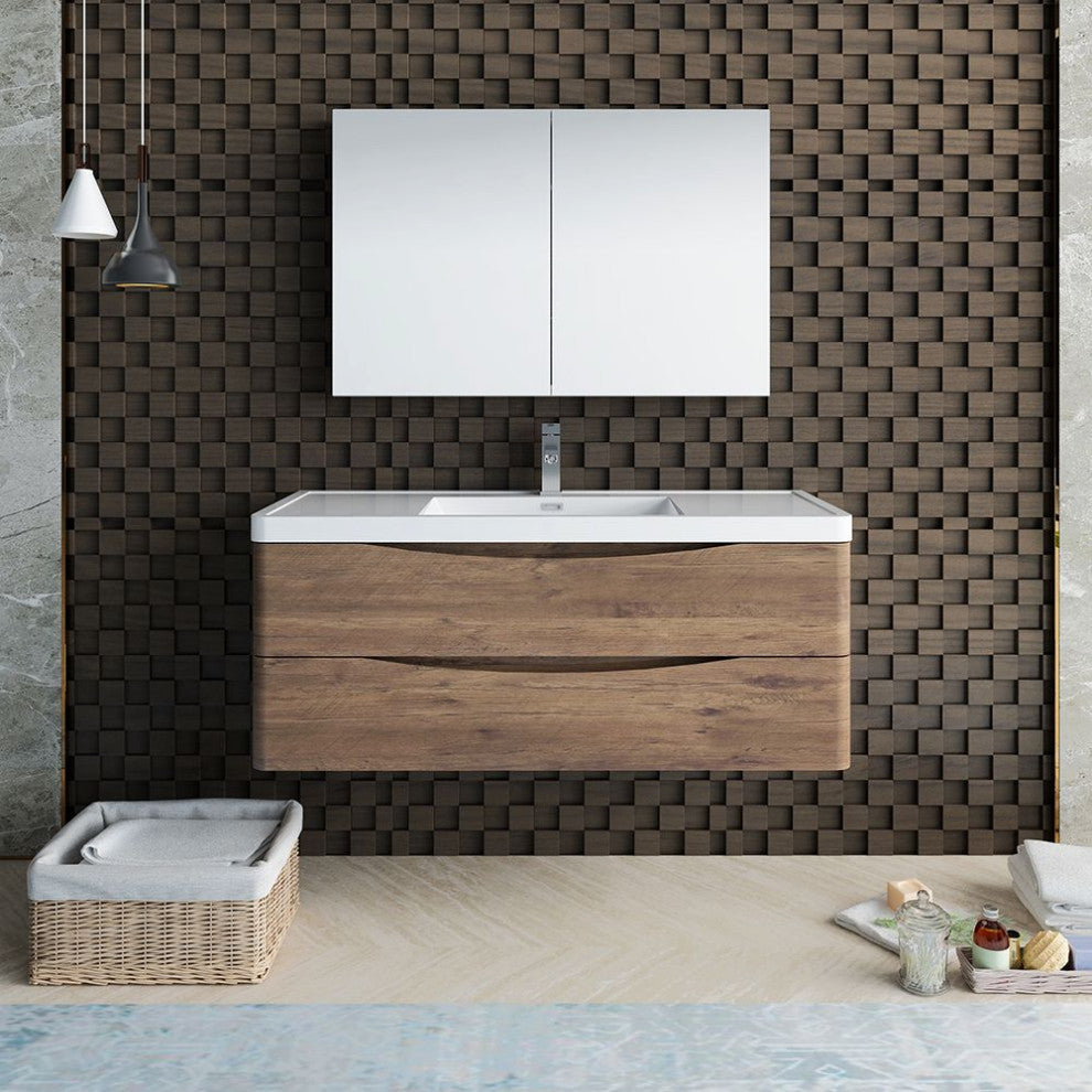 Tuscany 48" Rosewood Wall Hung Vanity Set, Versa Faucet, Brushed Nickel