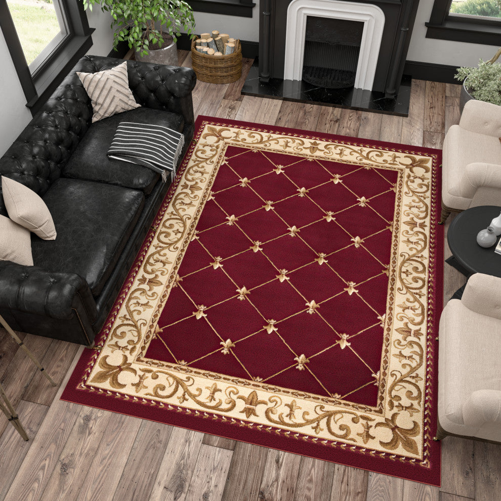 Orleans Traditional Border Area Rug, Red, 7'10" X 10'3"