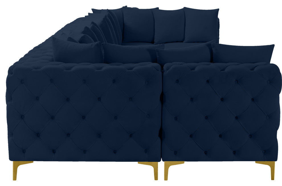 Tremblay Velvet Upholstered 7-Piece Modular U-Shaped Sectional, Navy