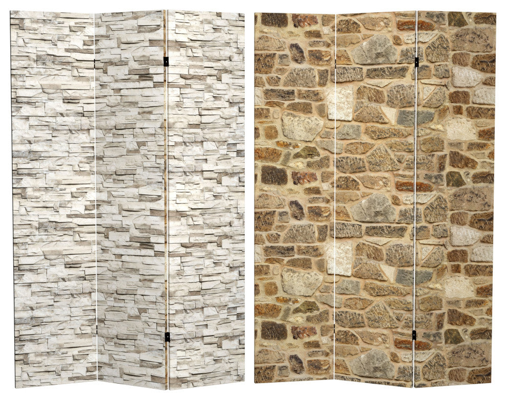 6' Tall Double Sided Stone Wall Canvas Room Divider