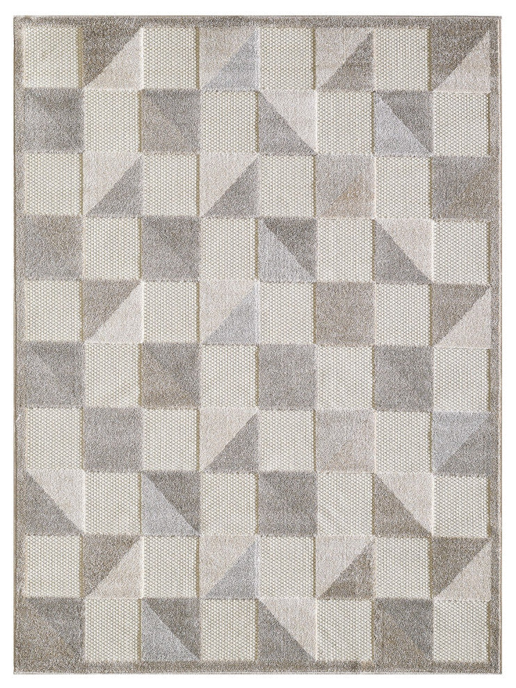 7' X 9' Gray Geometric Stain Resistant Indoor Outdoor Area Rug