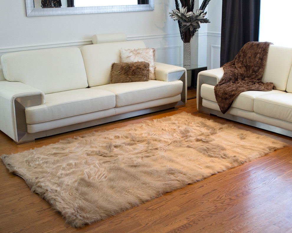 Hudson Faux Sheepskin Rug, Tan, 5'x8'
