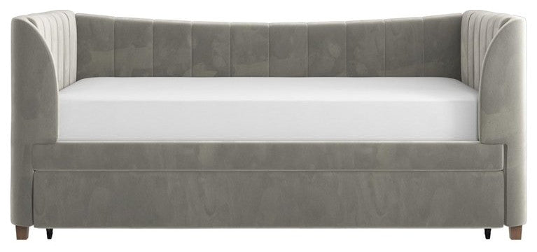 Little Seeds Valentina Upholstered Twin Daybed with Trundle in Gray Velvet