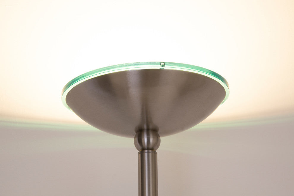 Saturn II 71" Torchiere Lamp w/ Reading Light, Touch Dimmer, Brushed Steel