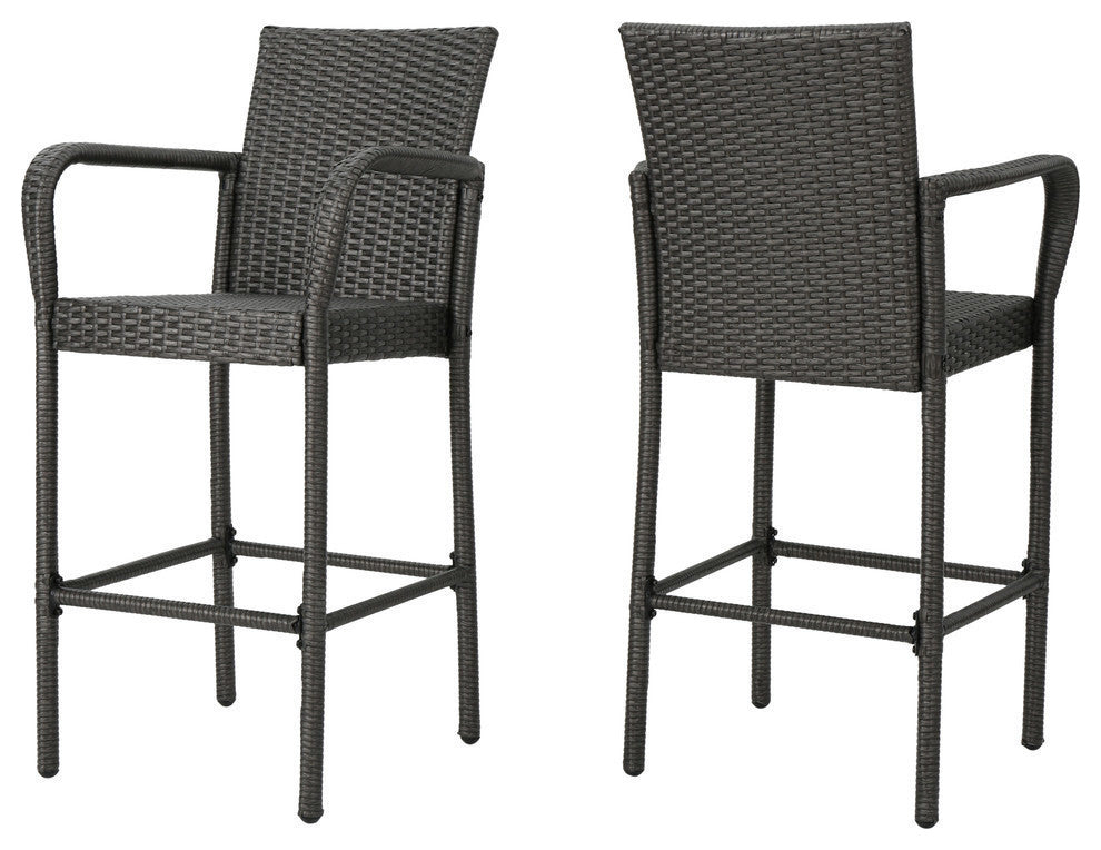 GDF Studio Dunedin Outdoor Gray Wicker Barstools, Set of 2
