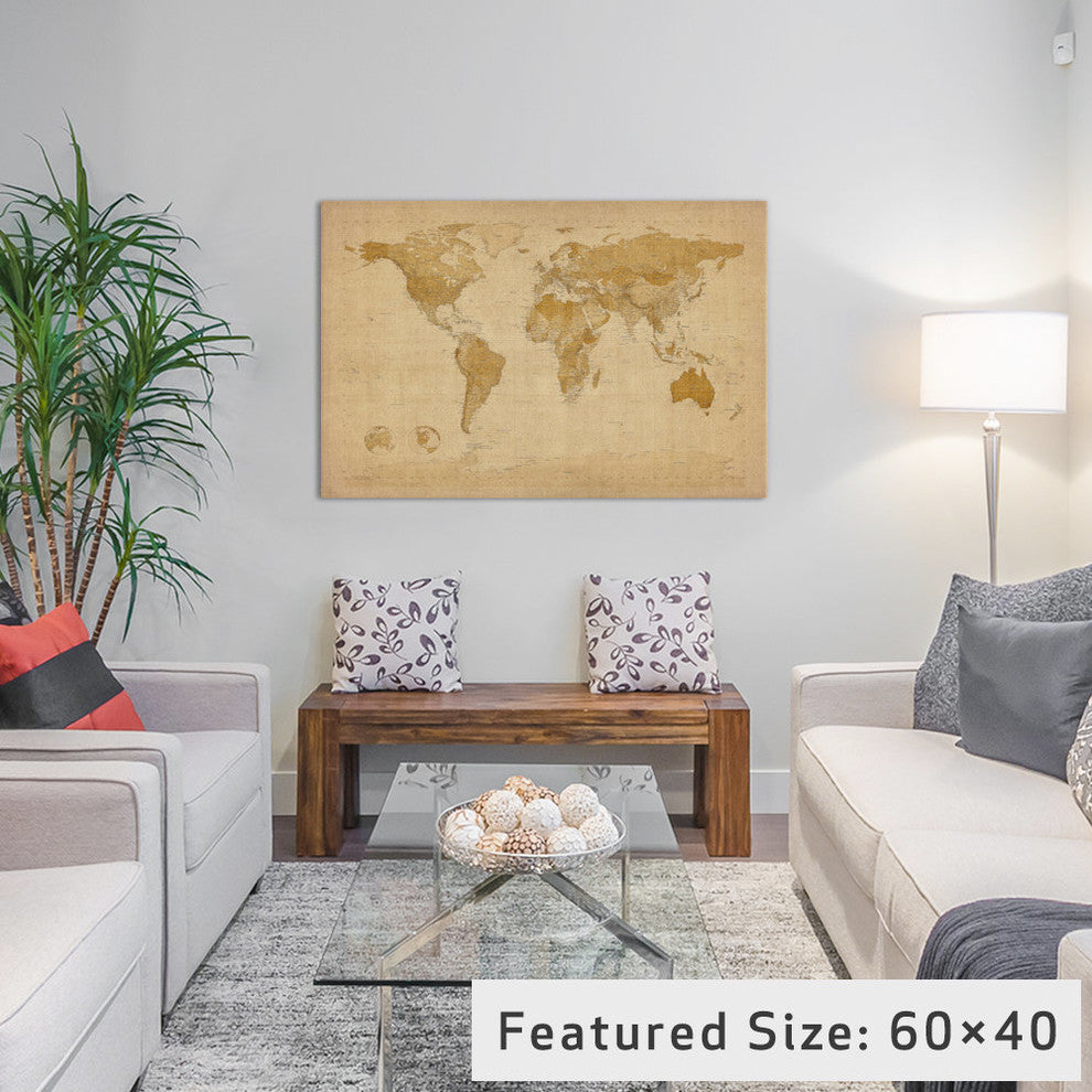 "Antique World Map II" Wrapped Canvas Art Print, 40x26x1.5