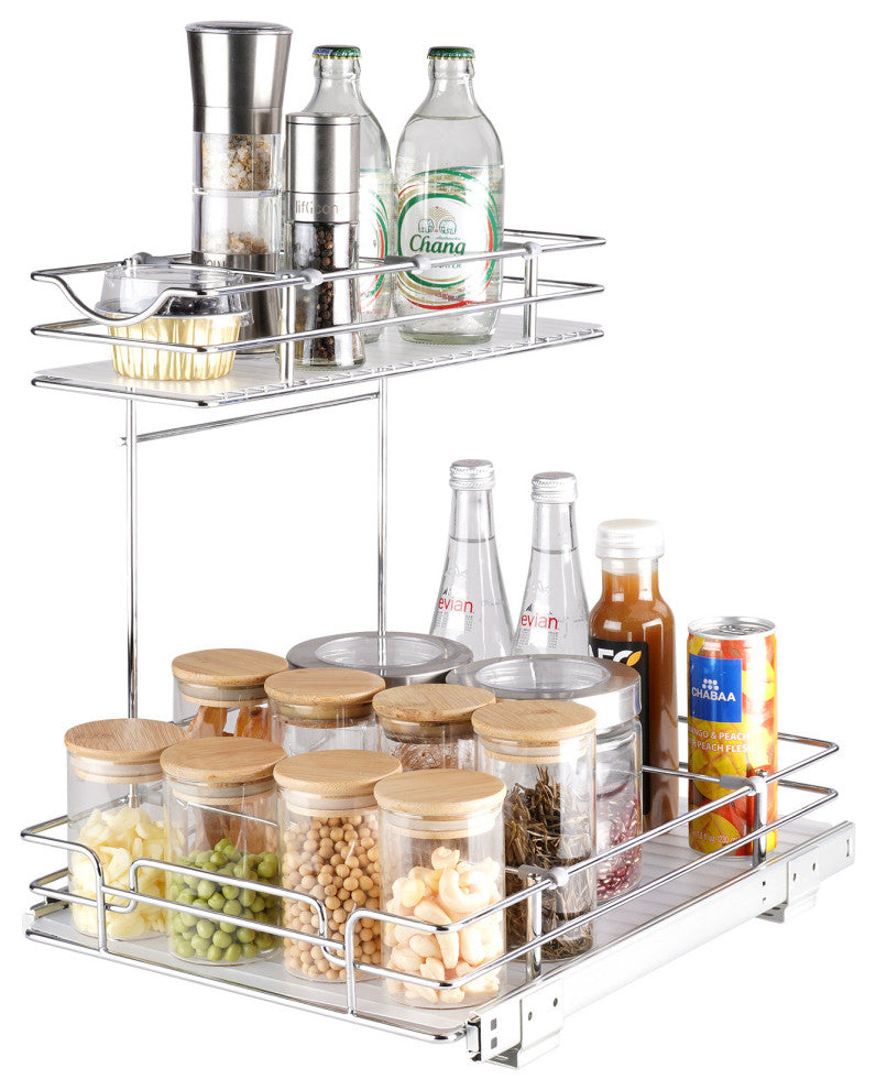 VEVOR 2-Tier Wire Pull Out Cabinet Under Sink Organizer 12x17" Drawer Basket