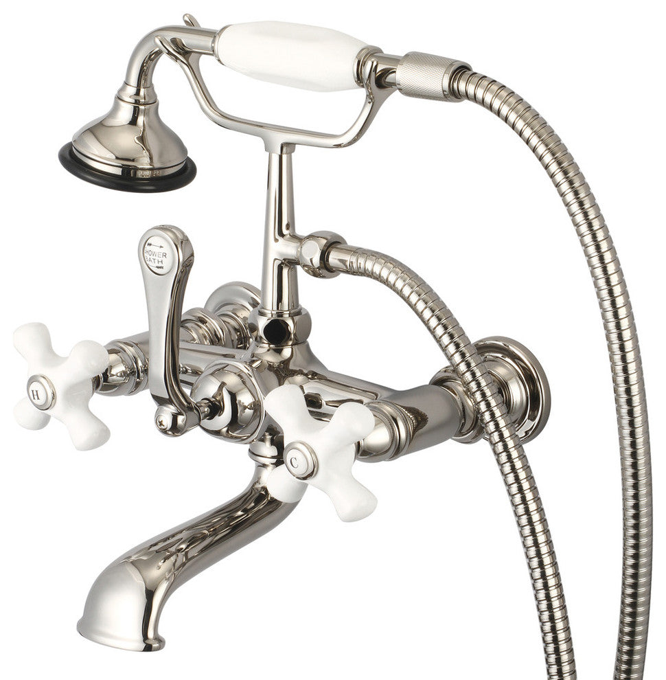 Vintage 7" Spread Wall Mount Tub Faucet & Handheld Shower, Cross handles