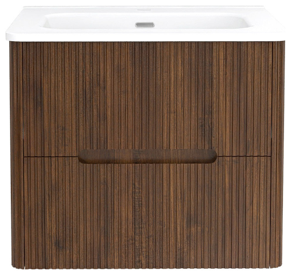 24 inch Wall-Mounted Bathroom Vanity Set with Ceramic Integrated Sink, Walnut