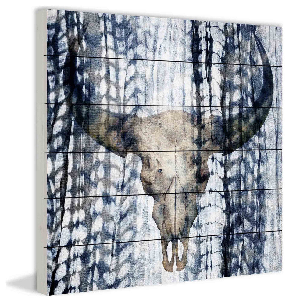 "Blue Skull" UV Ink Print on White Wood, 32"x32"