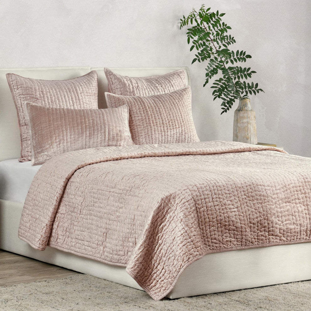 Dimitry Velvet Quilt by Kosas Home, Bliss Pink, King