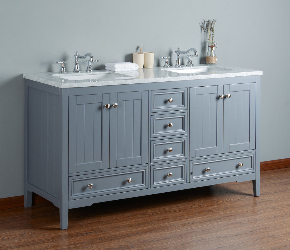 Stufurhome New Yorker Bathroom Vanity, Gray, 60"