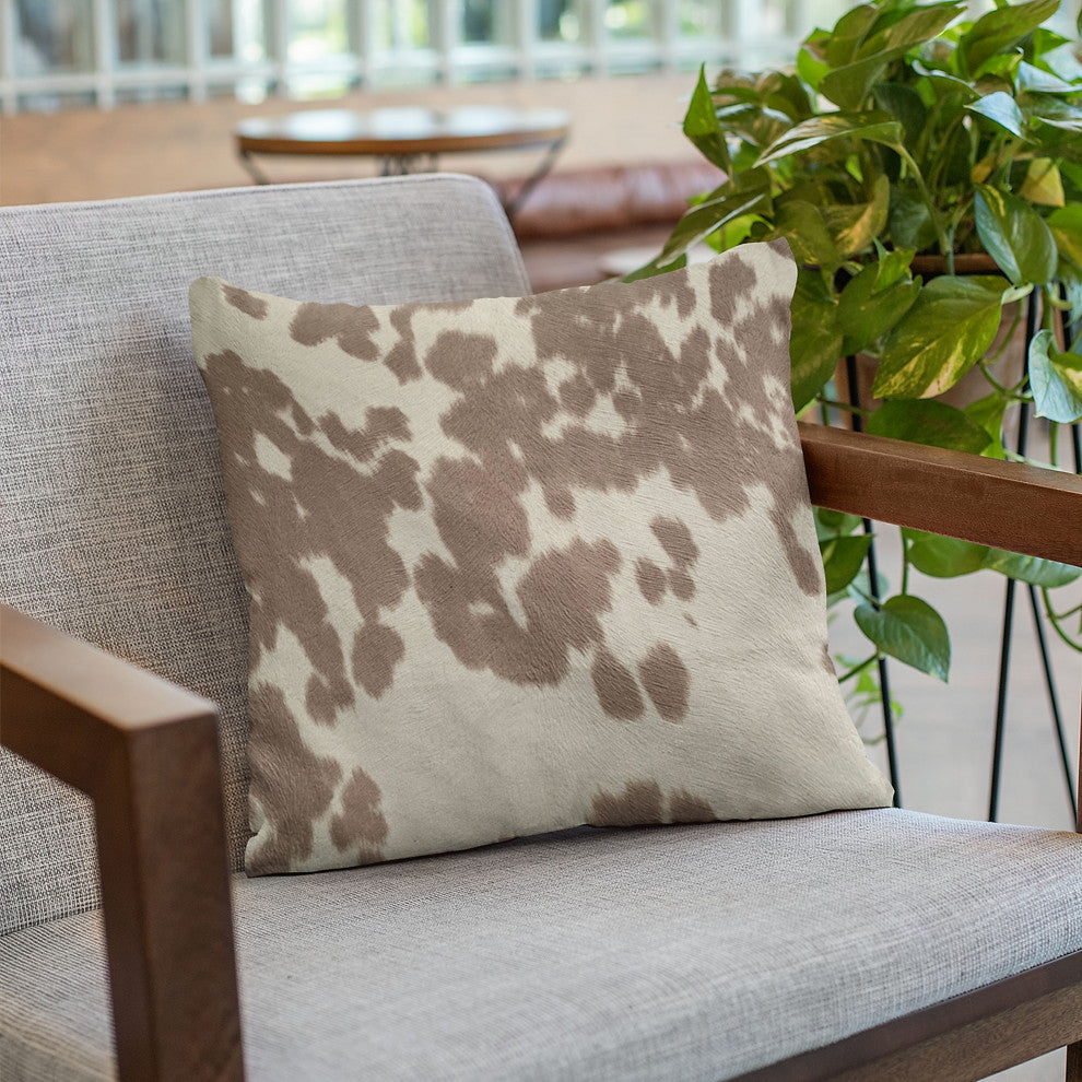 Plutus Brown Cowhide Animal Luxury Throw Pillow, 20"x20"