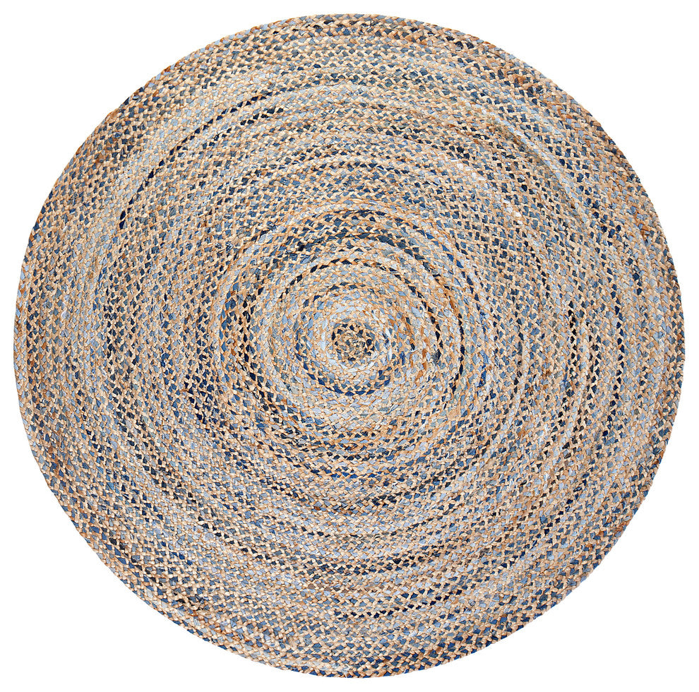Kerala Denim and Jute Round Rug, 4'