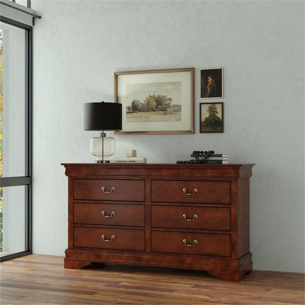 Alpine Furniture West Haven 6 Drawer Wood Dresser in Cappuccino (Brown)