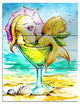 "Gold Fish Enjoying Holidays Beach" Cartoon Metal Wall Art, 3 Panels, 28"x36"