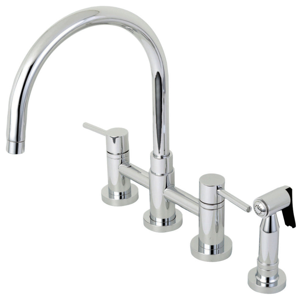 Kingston Two-Handle Gooseneck Bridge Kitchen Faucet Sprayer, Polished Chrome