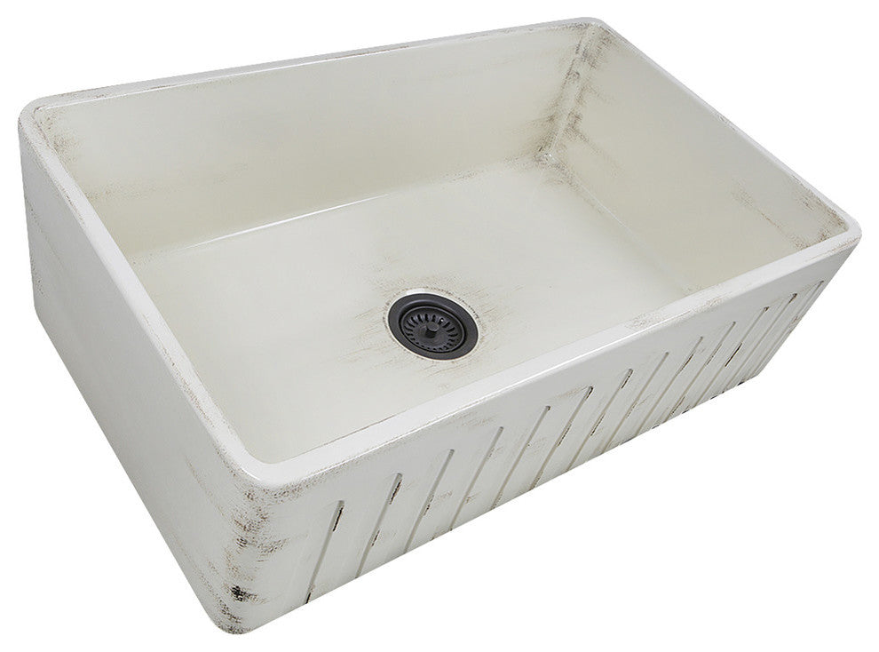Nantucket Sinks Farmhouse Fireclay Sink, Shabby Straw Finish, 33"