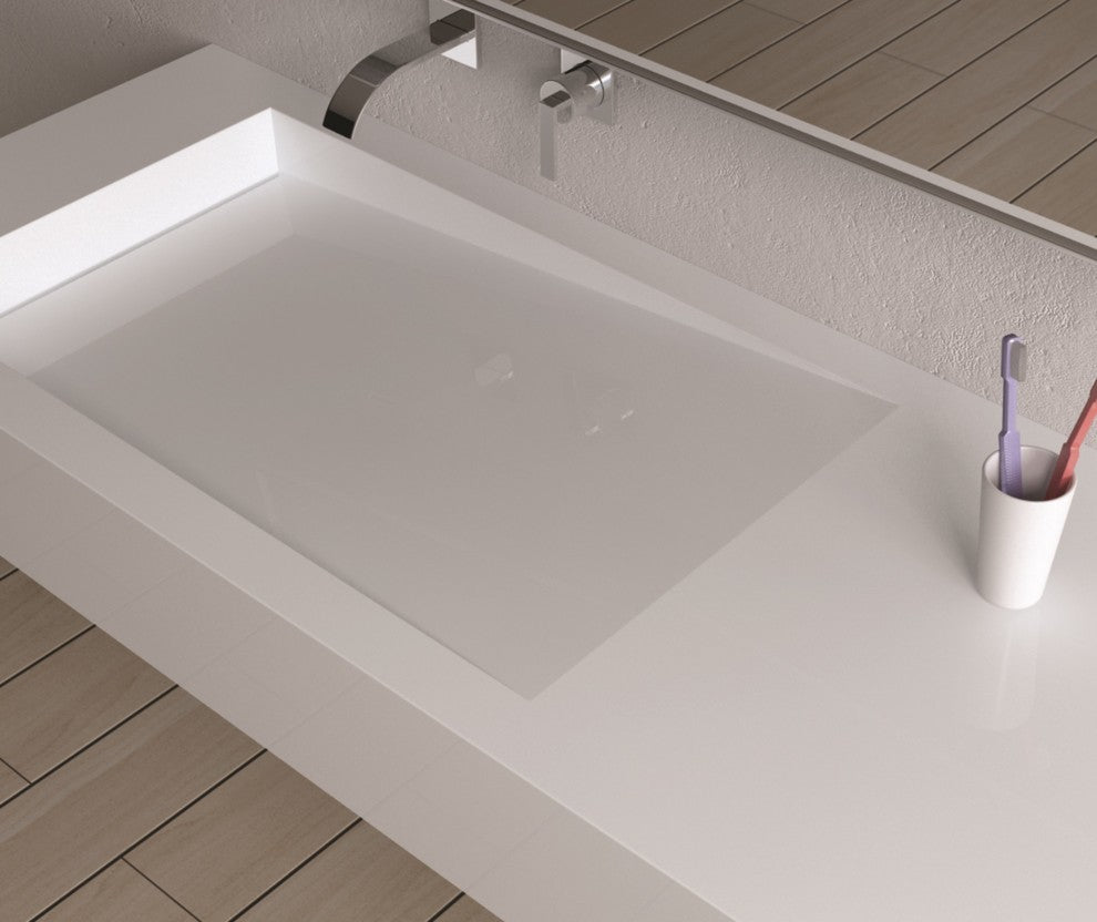 ADM Rectangular Wall Mounted Sink, White, 47", Matte White, On-Right