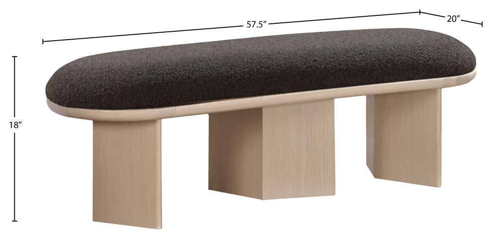 Wilshire Boucle Fabric Upholstered Bench, Brown, Natural Oak Finish