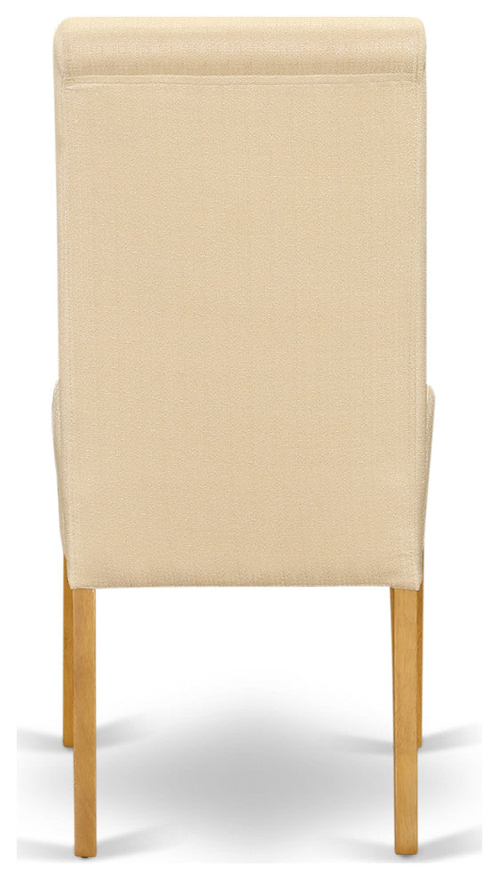 3Pc Square Table With Linen Beige Fabric Parson Chairs With Oak Chair Legs