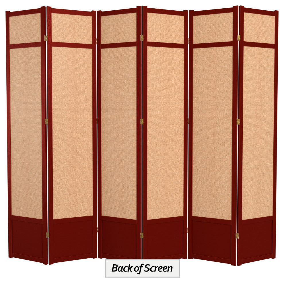 7' Tall Jute Shoji Screen, 6 Panel, Rosewood
