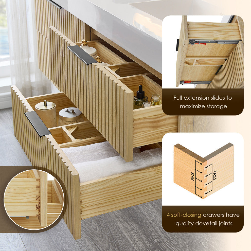 Livia Wall-mounted Bathroom Vanity, Nature Brown, 60inch, No Mirror