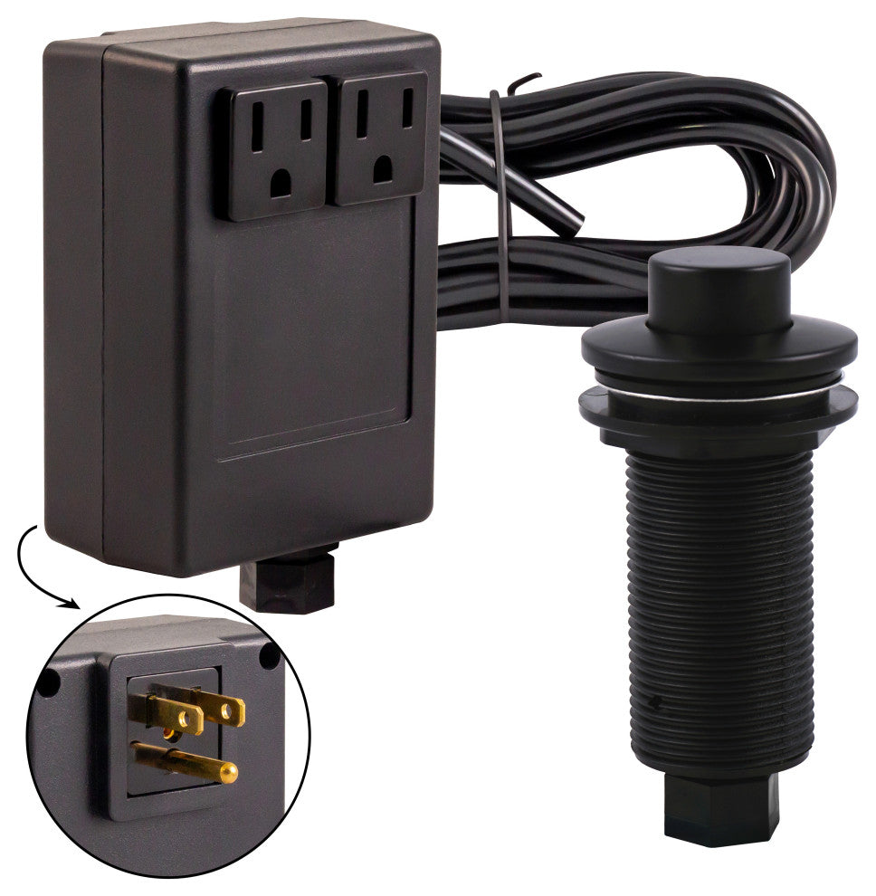 Raised Button Disposal Air Switch & Dual Outlet Control Box In Oil Rubbed Bronze, Powder Coated Flat Black