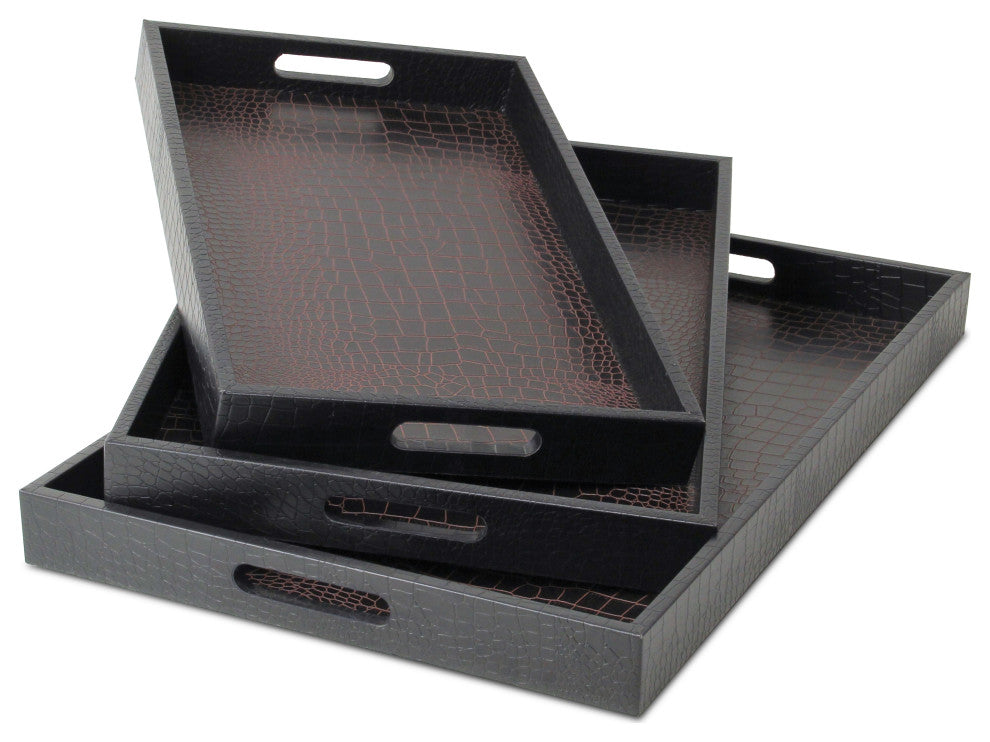 Faux Snakeskin Vinyl Trays, Brown, Set of 3
